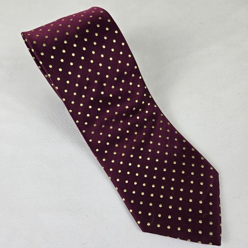 BCBG Attitude 100% Silk Men's Tie Burgundy with Cream Polka Dots